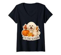 Womens Tis The Season Bichon Frise Dog Fall Autumn Pumpkin Spice V-Neck T-Shirt