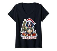 Womens Tis The Season Bluetick Coonhound Dog Merry Christmas Parent V-Neck T-Shirt