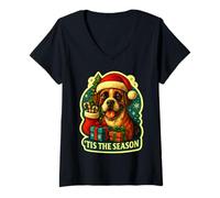 Womens Tis The Season Boxer Dog Merry Christmas Tree Mom Dad Parent V-Neck T-Shirt
