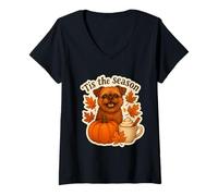 Womens Tis The Season Brussels Griffon Dog Fall Autumn Pumpkin Cute V-Neck T-Shirt