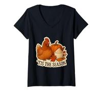 Womens Tis The Season Chicken Hen Fall Autumn Pumpkin Owner Leaves V-Neck T-Shirt