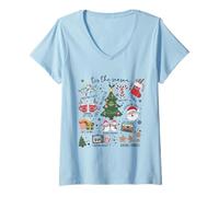 Womens Tis The Season Christmas Tree Santa Claus Baking Cookies V-Neck T-Shirt