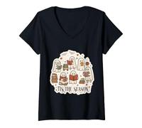 Women's Tis The Season Cute Ghost Book Readers Fall Autumn Bookish V-Neck T-Shirt
