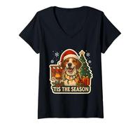 Womens Tis The Season English Foxhound Dog Merry Christmas Mom Dad V-Neck T-Shirt