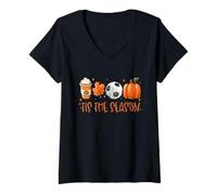 Womens Tis The Season Fall Latte Pumpkin Spice Soccer Thanksgiving V-Neck T-Shirt