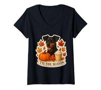 Womens Tis The Season German Pinscher Dog Fall Autumn Pumpkin Spice V-Neck T-Shirt