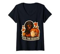 Womens Tis The Season Gordon Setter Dog Fall Autumn Pumpkin Spice V-Neck T-Shirt