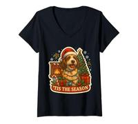 Womens Tis The Season Grand Basset Griffon Vendeen Dog Christmas V-Neck T-Shirt