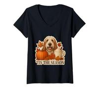 Womens Tis The Season Grand Basset Griffon Vendeen Dog Fall Autumn V-Neck T-Shirt