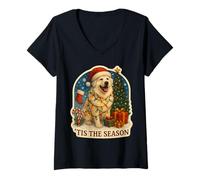 Womens Tis The Season Great Pyrenees Dog Merry Christmas Holiday V-Neck T-Shirt