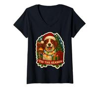 Womens Tis The Season Irish Red and White Setter Dog Christmas Xmas V-Neck T-Shirt