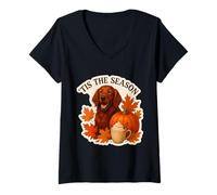 Womens Tis The Season Irish Setter Dog Fall Autumn Pumpkin Spice V-Neck T-Shirt