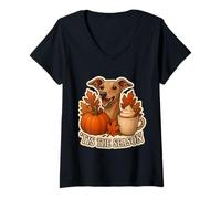 Womens Tis The Season Italian Greyhound Dog Fall Autumn Pumpkin Pup V-Neck T-Shirt