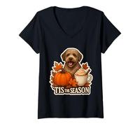 Womens Tis The Season Lagotto Romagnolo Dog Fall Autumn Pumpkin Cup V-Neck T-Shirt