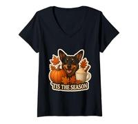 Womens Tis The Season Lancashire Heeler Dog Fall Autumn Pumpkin Cup V-Neck T-Shirt
