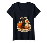 Womens Tis The Season Manchester Terrier Dog Fall Autumn Pumpkin V-Neck T-Shirt