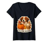 Womens Tis The Season Nederlandse Kooikerhondje Dog Fall Autumn Cup V-Neck T-Shirt