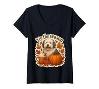 Womens Tis The Season Old English Sheepdog Dog Fall Autumn Pumpkin V-Neck T-Shirt