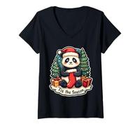 Womens Tis The Season Panda Christmas Tree Festive Xmas X-mas Lover V-Neck T-Shirt