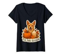 Womens Tis The Season Portuguese Podengo Pequeno Dog Fall Autumn V-Neck T-Shirt