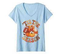 Womens Tis The Season Pumpkin Autumn Fall Y'all Leaves Thanksgiving V-Neck T-Shirt