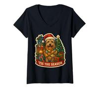 Womens Tis The Season Pyrenean Shepherd Dog Merry Christmas Mom Dad V-Neck T-Shirt