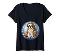 Womens Tis The Season Saint Bernard Dog Merry Christmas Holiday Fun V-Neck T-Shirt