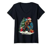 Womens Tis The Season Sasquatch Big-Foot Christmas Tree Big Foot V-Neck T-Shirt