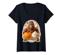 Womens Tis The Season Sasquatch Big-Foot Fall Autumn Big Foot Lover V-Neck T-Shirt