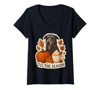 Womens Tis The Season Scottish Deerhound Dog Fall Autumn Pumpkin V-Neck T-Shirt