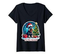 Womens Tis The Season Standard Schnauzer Dog Merry Christmas Parent V-Neck T-Shirt