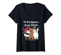 Womens Tis The Season to Be Jolly Cute Bears V-Neck T-Shirt