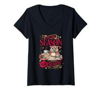 Womens Tis The Season to Be Reading Owl Magic V-Neck T-Shirt