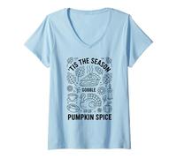 Womens 'Tis The Season to Gobble Pumpkin Spice Christmas Doodle V-Neck T-Shirt