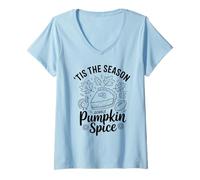 Womens 'Tis The Season to Gobble Pumpkin Spice Christmas Doodle V-Neck T-Shirt