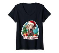 Womens Tis The Season Weimaraner Dog Merry Christmas Tree Mom Dad V-Neck T-Shirt