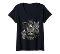 Women's Title: Tough Cat Gangster Group Cool Shades Biker Style V-Neck T-Shirt