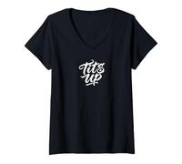 Women's Tits Up Funny Sarcastic Engineering System Failure Graphic V-Neck T-Shirt