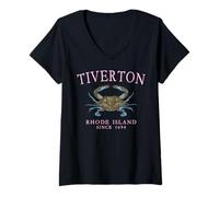 Women's Tiverton Rhode Island Crab Town Since 1694 Pink Art V-Neck T-Shirt
