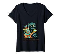 Womens Tlaloc and The Rain Aztec Storm God Mesoamerican Myth Design V-Neck T-Shirt