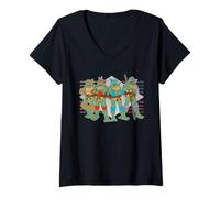 Womens TMNT Classic Retro Megamix Pose Ninja Turtles Stance 80s 90s V-Neck T-Shirt