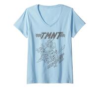 Womens TMNT Classic Retro Remix Ninja Turtle Dimension X Line Art V-Neck T-Shirt