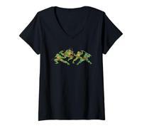 Womens TMNT Front and Back Heroes in a Half Shell Retro Cartoon V-Neck T-Shirt