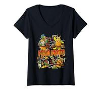 Women's TMNT Pizza Food Fight Tee Group Shot V-Neck T-Shirt