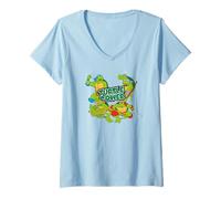 Womens TMNT Retro Comic Heroes Half Shell Turtle Power Pose Design V-Neck T-Shirt