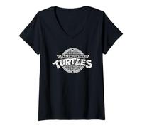Womens TMNT Retro Greyscale Logo Heroes Half Shell Classic Artwork V-Neck T-Shirt