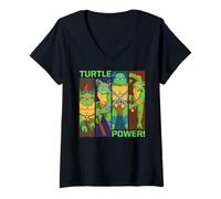 Womens TMNT Turtle Power Panels Retro Cartoon V-Neck T-Shirt