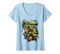 Women's TMNT Turtles Group Shot Brick Wall V-Neck T-Shirt
