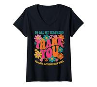 Women's to All My Teachers Thank You Retro Teacher Appreciation Week V-Neck T-Shirt