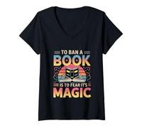 Womens To Ban A Book Is To Fear It's Magic Reader Library -- V-Neck T-Shirt